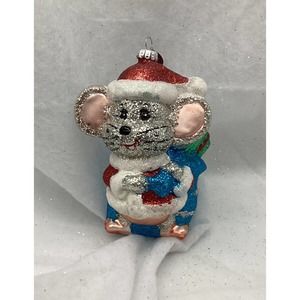 Radko Glass Ornament~Jingle the Christmas Mouse w/Hat/Sack of Presents~Pre-owned